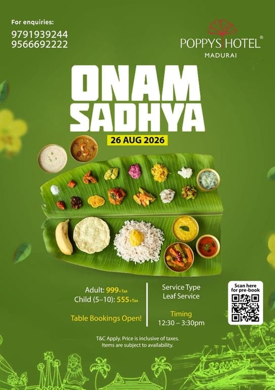 Onam Sadhya at Poppys Madurai