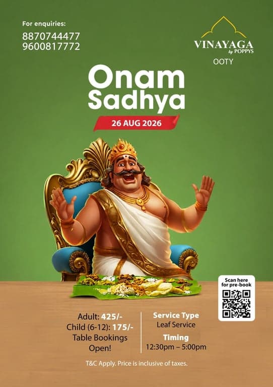 Onam Sadya at Vinayaga Inn Ooty